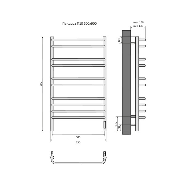 Полотенцесушитель электрический Aquatek Пандора 50х90 П10 хром R (AQ EL RPC1090CH)