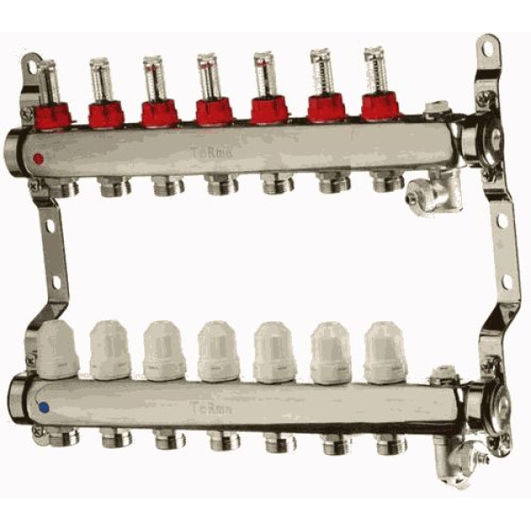 Коллекторная группа 7 отводов 1"*3/4"(18)EK с расходомерами TeRma (нерж.ст) (14107)