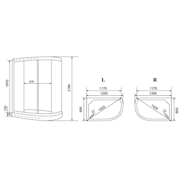 Душевая кабина Timo TE-0702P L 120x80x218 стекло матовое рифленое, профиль белый (TE-0702P L)