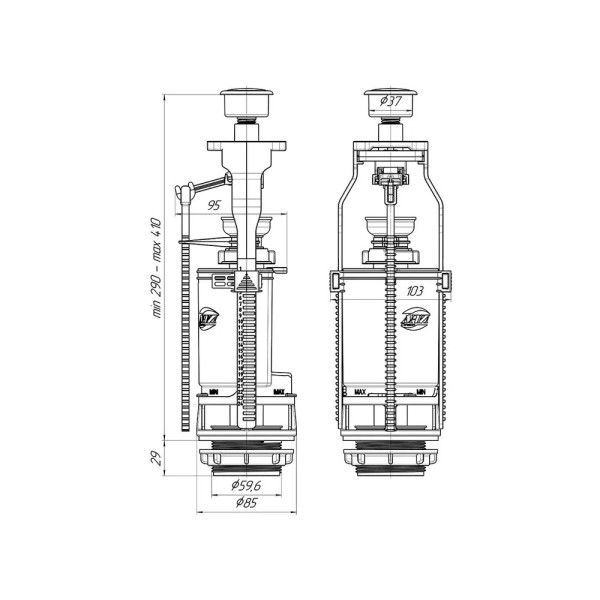 Механизм сливной 1-уровень АНИ (кнопка пласт. белая) АНИ пласт (WC7010)