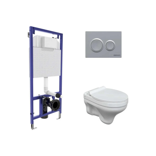 Комплект инсталляция с унитазом Berges Novum кнопка O2 матовый хром, унитаз Albit S, сиденье с soft-close (043317)