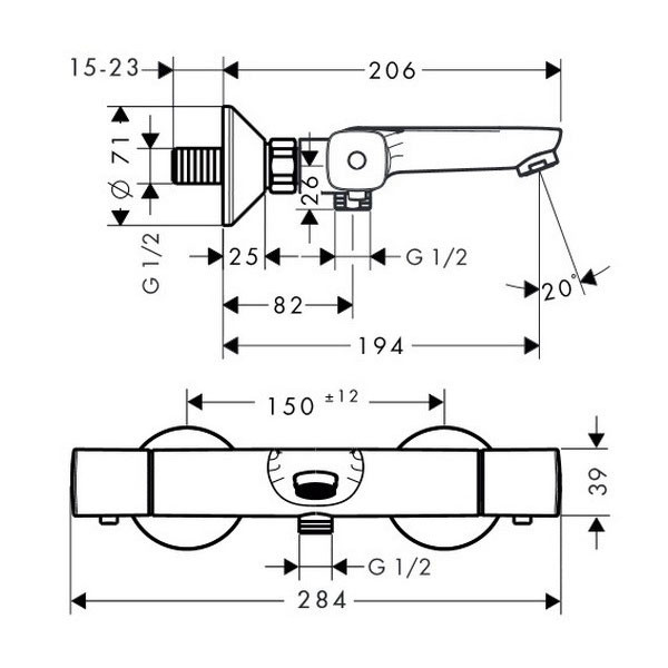 Смеситель термостатический для ванны и душа Hansgrohe Logis (13123000) Смеситель термостатический для ванны и душа Hansgrohe Logis (13123000)