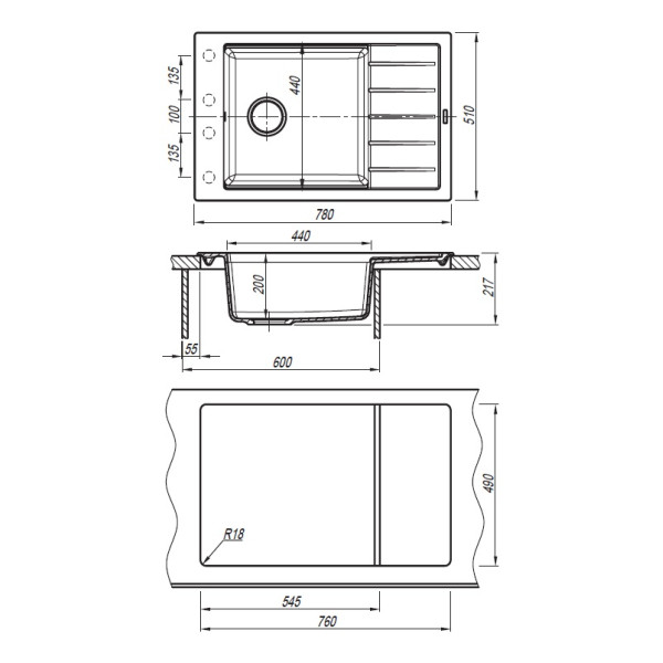 Мойка для кухни Florentina Липси 780Р 78х51 (Fg, Бежевый) Мойка для кухни Florentina Липси 780Р 78х51 (Fg, Бежевый)
