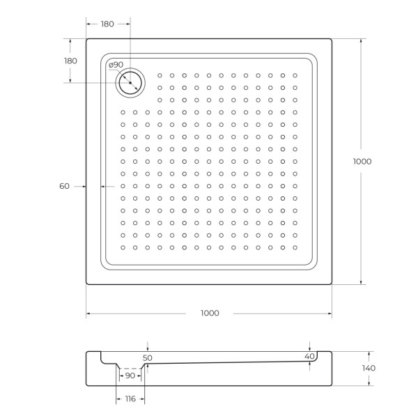 Душевой поддон Cezares 100x100x14 белый (TRAY-A-A-100-15-W0)