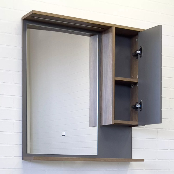 Шкаф зеркальный Comforty Кемер 750x160x800 с подсветкой дуб темно-коричневый (00-00014147)