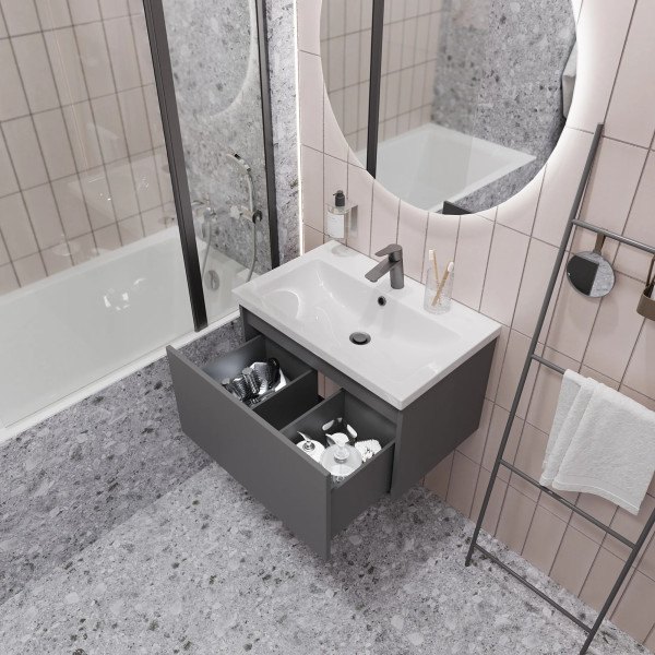 Тумба подвесная 1Marka Aris 690x447x400 антрацит/монолит дарк (Ц0000042284)