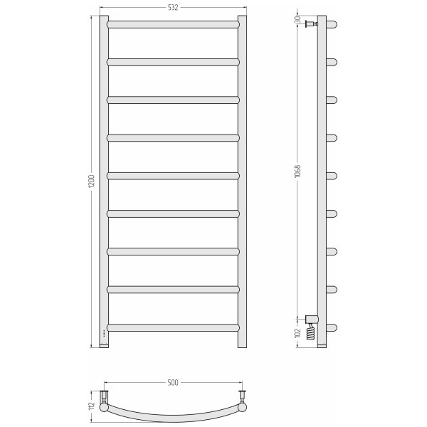 Полотенцесушитель электрический Сунержа Галант 4.0 1200x500 провод слева матовый белый (30-0830-1250)