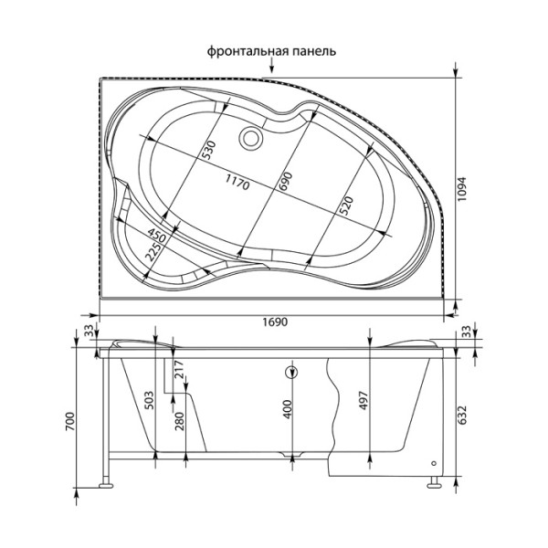 Экран фронтальный для ванны Aquanet Capri 170 R Экран фронтальный для ванны Aquanet Capri 170 R