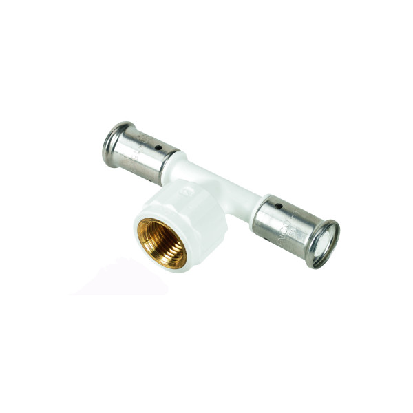 Тройник 26х1/2"Вх26 Henco PVDF (пресс, белый) (13PKW-260426)