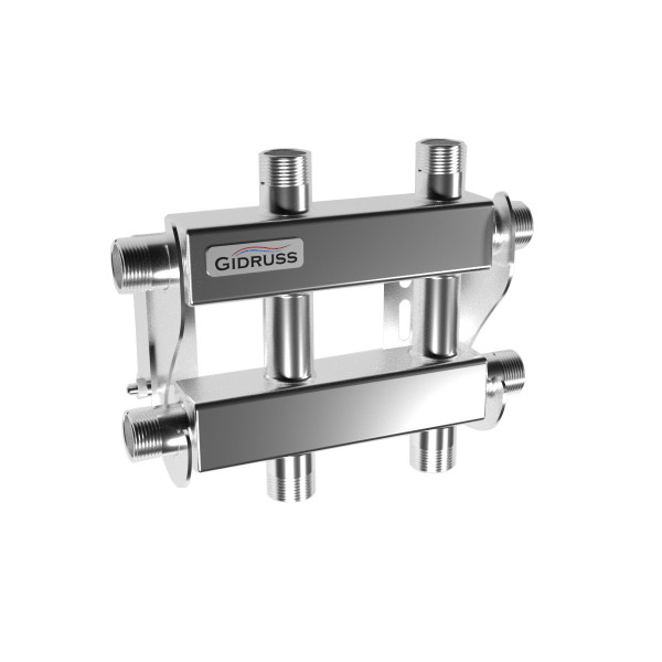 Коллектор модульный Gidruss MKSS-40-3DU (до 40 кВт, магистраль G 3/4", 3 контура G 3/4" звездочкой, нерж ст.) Коллектор модульный Gidruss MKSS-40-3DU (до 40 кВт, магистраль G 3/4", 3 контура G 3/4" звездочкой, нерж ст.)