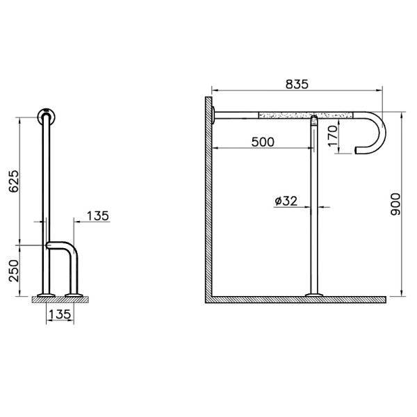 Поручень опорный напольный Vitra под углом 90° (A44469)