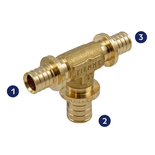 Тройник 25x20x16 мм. Tiemme ASSIALPEX латунь (1710224)