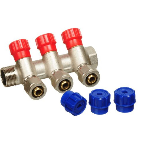 Коллектор 3 отв. регулируемый 3/4"*1/2(16) TeRma (никель, с переходниками) (14163)