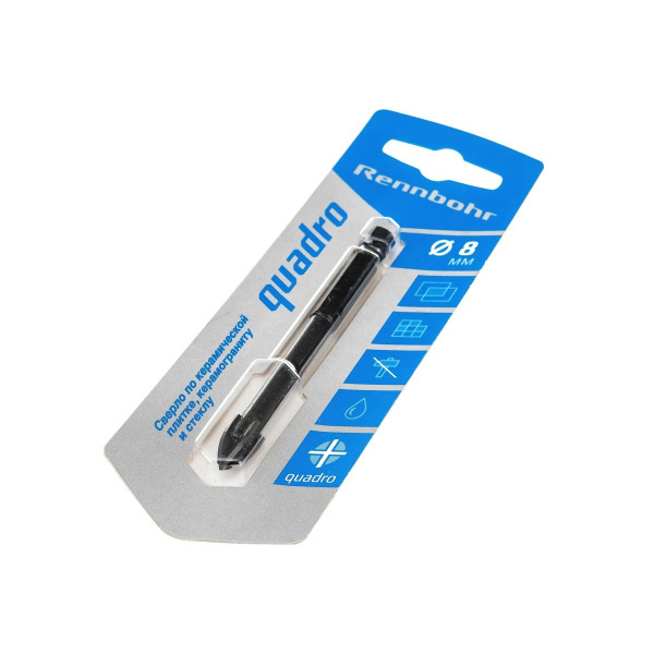 Сверло по стеклу и керамике Rennbohr Quadro 8 мм. (4-х гранное) (676108)