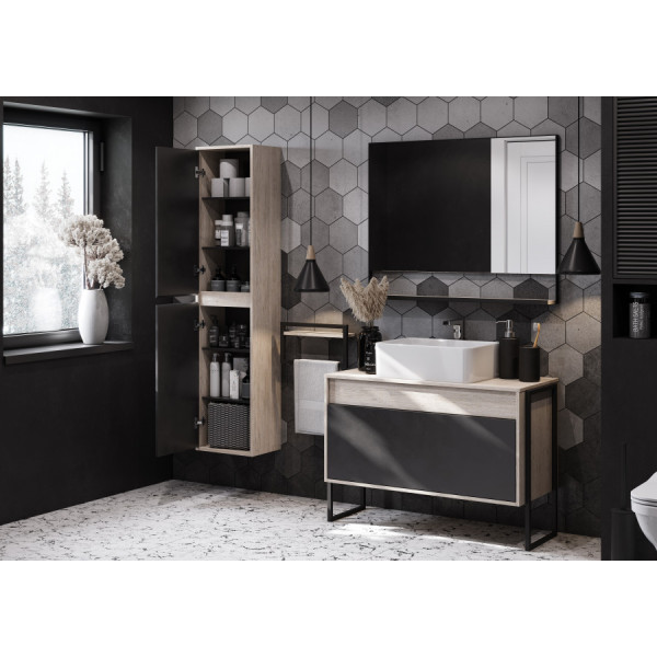 Полка Aquaton Лофт Урбан 400x110x215 черный матовый, дуб орегон (1.A255.4.03L.QX5.0)