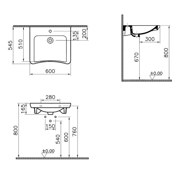 Раковина подвесная Vitra Conforma для людей с ограниченными возможностями (5289B003-0001)