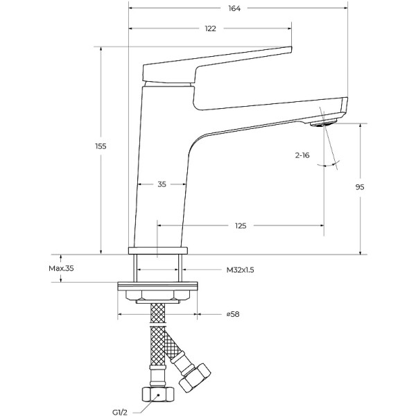 Смеситель для раковины BelBagno без донного клапана, хром (ARDENTE-LVM-CRM-W0)