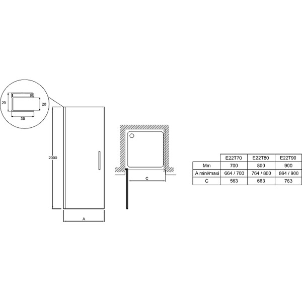 Душевая дверь Jacob Delafon Contra 90x200 стекло прозрачное, профиль хром (E22T90-GA)