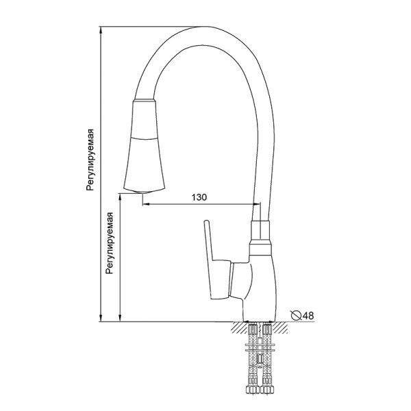Смеситель для кухни Melodia Ostessa гибкий излив колокольчик 2 режима, белый (MDV40617White)