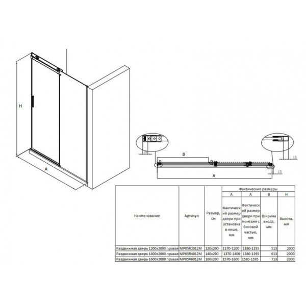 Душевая дверь Roca Area 120x200  R стекло прозрачное, профиль хром (7.MP05.R.201.2M)