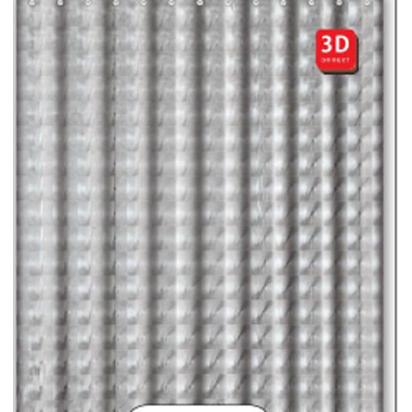 Шторка для ванны текстиль Fashun 1800x2000 полиэтилен серо-чёрный с повторяющимся геометрическим рисунком (A8754)