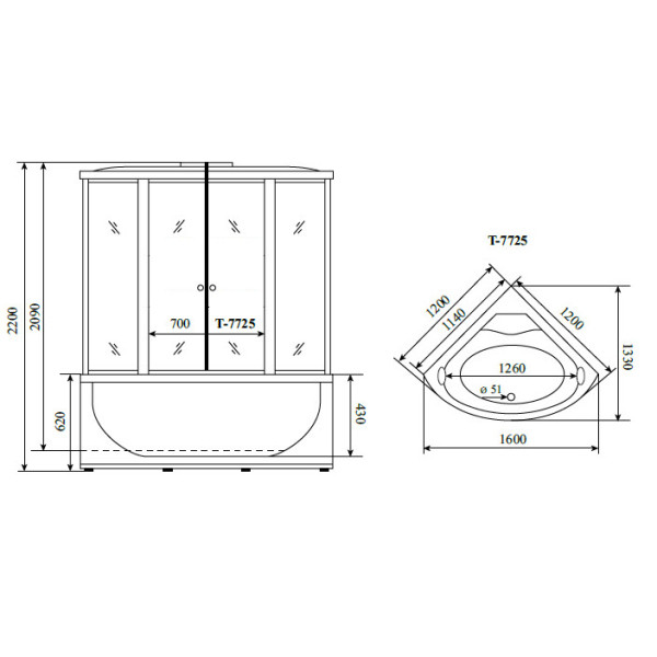 Душевая кабина с гидромассажем Timo T-7725 120x120x220 стекло прозрачное, профиль хром (T-7725) Душевая кабина с гидромассажем Timo T-7725 120x120x220 стекло прозрачное, профиль хром (T-7725)