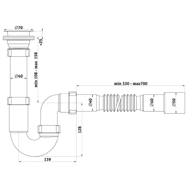 Сифон 40 мм. трубный АНИ с выпуском 1 1/2"*70 мм., с гибкой трубой 40*40/50 АНИ пласт (D0115) Сифон 40 мм. трубный АНИ с выпуском 1 1/2"*70 мм., с гибкой трубой 40*40/50 АНИ пласт (D0115)