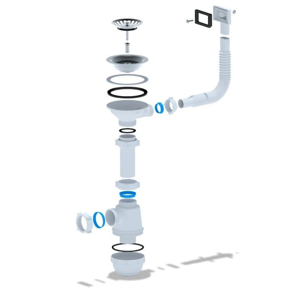 Сифон 40 мм. бутылочный АНИ "Грот" с выпуском 3 1/2"*115 мм., с  гибким прямоугольным переливом АНИ пласт (A0145S)