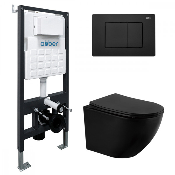 Комплект инсталляция с унитазом Abber Bequem черный матовый с инсталляцией AC0105 и кнопкой AC0120MB черная матовая (AC1100MB-AC0105-AC0120MB)