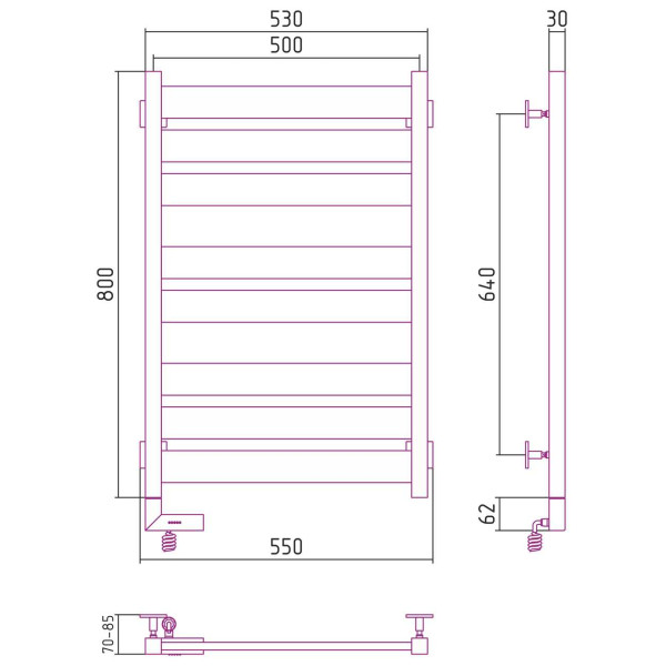 Полотенцесушитель электрический Сунержа Центурион 2.0 800x500 МЭМ левый, белый (12-5602-8050)