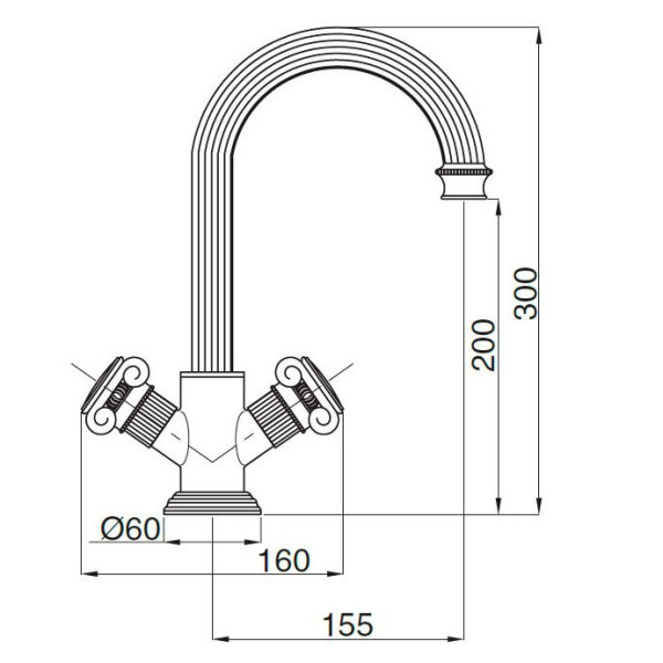 Смеситель для раковины Cezares Aphrodite золотой, ручки круглые - металл (APHRODITE-LS2-03/24-M)