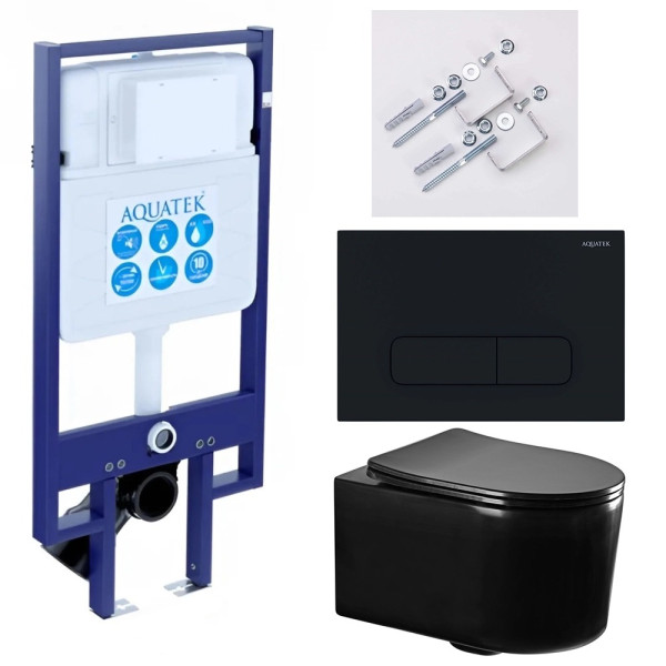 Комплект нсталляция c унитазом Aquatek Мия-MB-017 4в1 рама Standard INS-0000020+ крепеж KKI-0000002+клавиша KDI-0000017+унитаз AQ2004-MB с тонким си