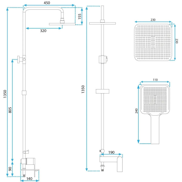 Душевая система с изливом Rea Storm Chrom (REA-P4882)