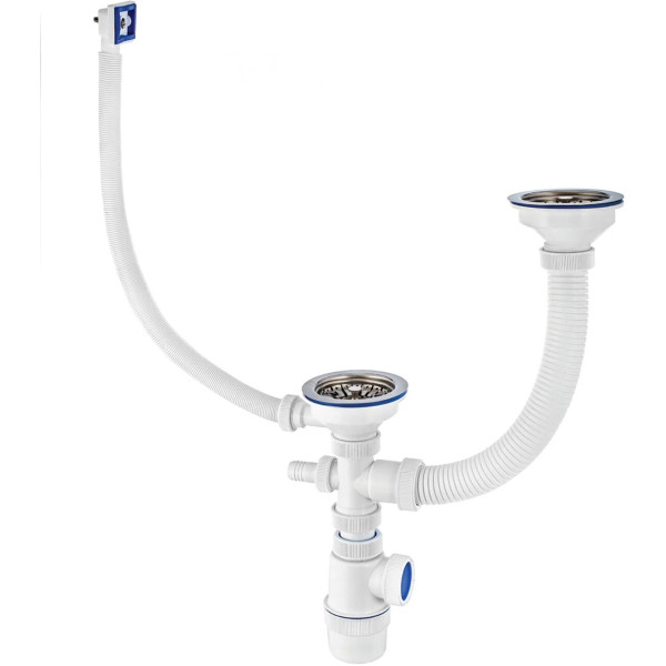 Сифон 40 мм. бутылочный VIR Элит с 2-мя выпусками 3 1/2"x115 мм., отв. для стир.машины и гибким прямоуг. переливом разноуровневый Virplast (30986154)