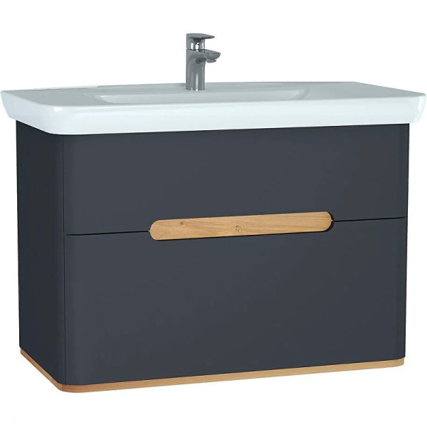 ТУмба подвесная Vitra Sento 100 см с раковиной, с 2 ящиками, с LED подсветкой, матовый антрацит (60838)