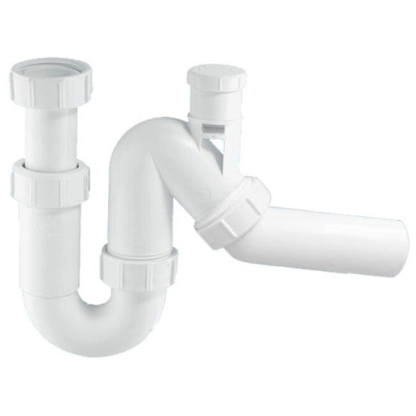 Сифон для раковины McAlpine 1 1/2"*40 мм трубный, с вентиляционным клапаном, с отводной трубой (MRSK12V)