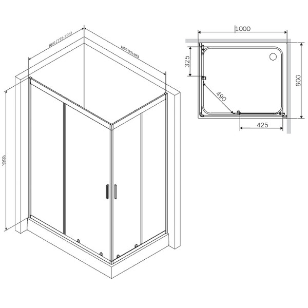 Душевой уголок AM.PM Gem 100x80x190 стекло прозрачное, матовый хром (W90G-404-100280-MT)