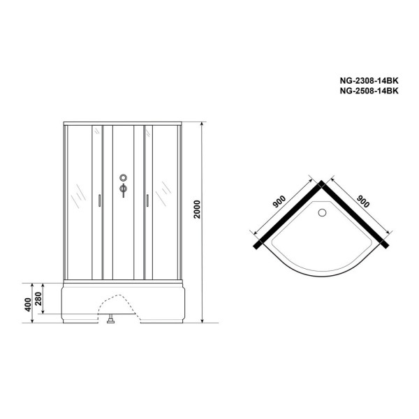 Душевая кабина 90x90 стекло тонированное, профиль хром матовый (NG-2508-14BK)