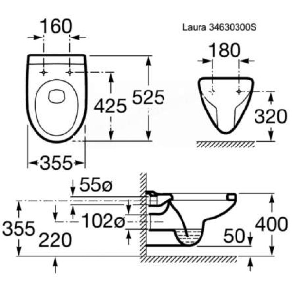Унитаз подвесной Roca Victoria 525х355х355 (34630300R)