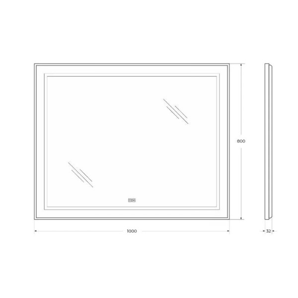Зеркало Cezares 1000x32x800 в алюминиевой раме со встроенным светильником сенсорным выключателем и подогревом (SPC-KRAFT-1000-800-LED-TCH-WARM)