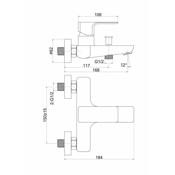 Смеситель для ванны и душа Cersanit Geo хром (А63040) Смеситель для ванны и душа Cersanit Geo хром (А63040)