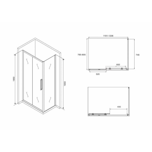 Душевой уголок ABBER Schwarzer Diamant 120*80 стекло прозрачное, профиль черный (AG30120BH-S80B)