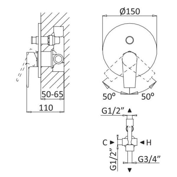 Смеситель для душа Cezares Nautic встраиваемый, белый матовый (NAUTIC-VDIM-BIO)