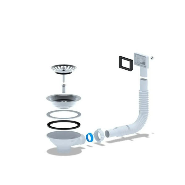 Выпуск для мойки 1 1/2"*115 (3 1/2") АНИ с прямоугольным гибким переливом (нержавеющая решетка) АНИ пласт (N305S)