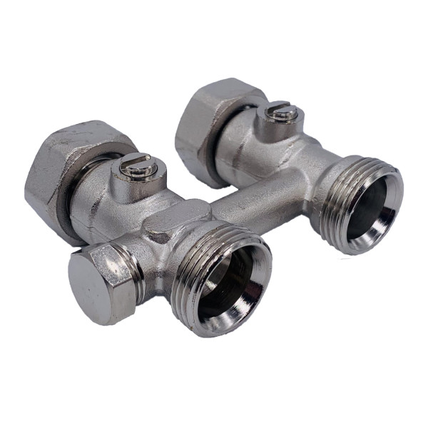 Фитинг двойной со встроенным шаровым краном "Tiemme" (с байпасом) (3390007) Фитинг двойной со встроенным шаровым краном "Tiemme" (с байпасом) (3390007)