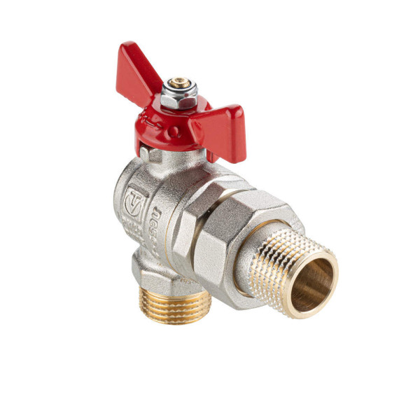 Кран угловой 3/4" НН шаровый со сгоном Valtec Base-ГОСТ (красная бабочка) VT.229S.N.05