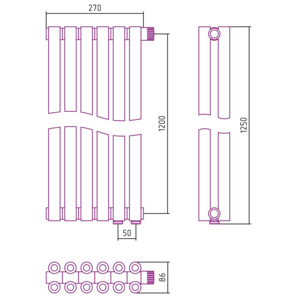 Дизайн-радиатор Сунержа Эстет-00 EU50 1200*270 6 секций белый (12-0322-1206)