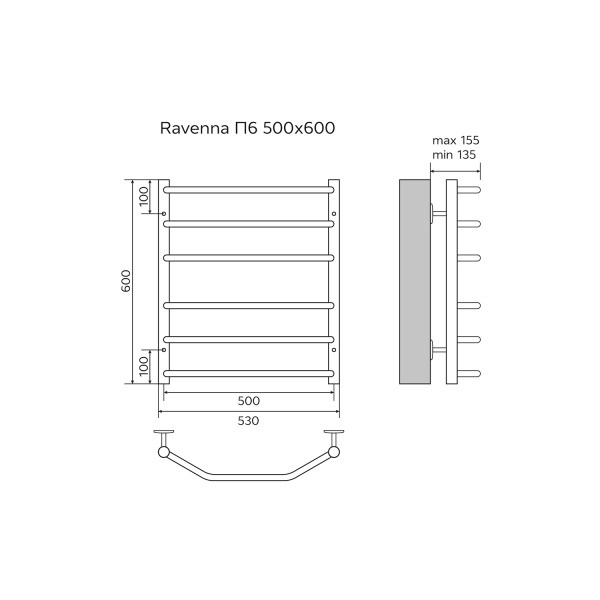 Полотенцесушитель водяной Azario Ravenna 500x600 хром
