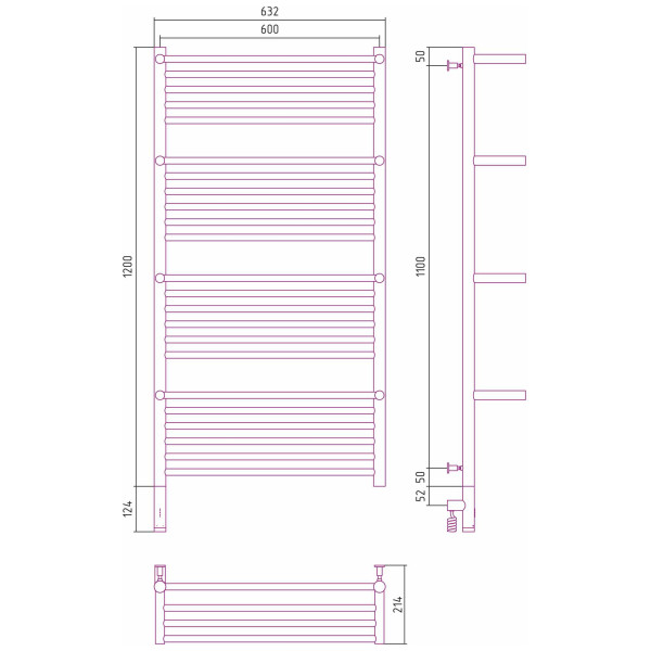 Полотенцесушитель электрический Сунержа Богема с 4 полками 3.0 1200x600 / МЭМ левый, золотой (03-5808-1260)