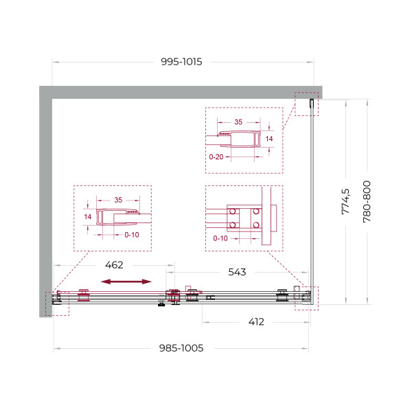 Душевой уголок BelBagno Soft Close-2 100x80x200 стекло прозрачное, профиль оружейная сталь матовая (SOFT_CLOSE-2-AH-1-100/80-C-GM)